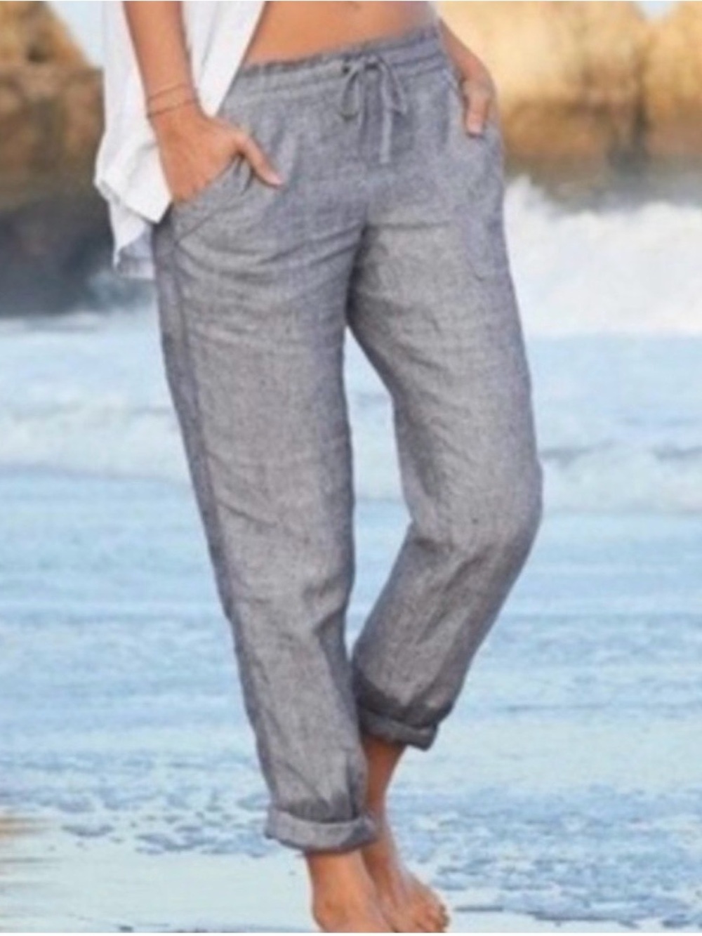 Athleta Retreat Mid Rise Wide Leg Linen Pant | Sz 12